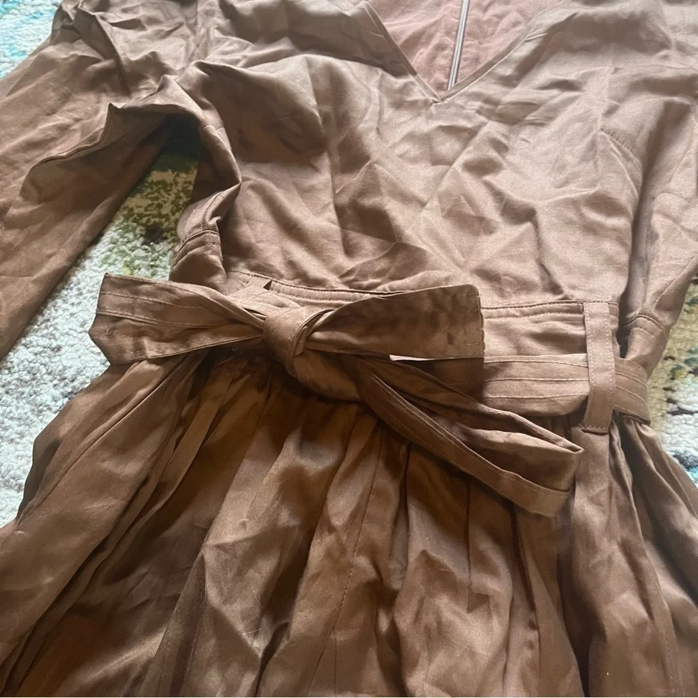 LaRoque Original Brown 100% Cotton Puff Sleeve Fit & Flare Mini Dress Size Large